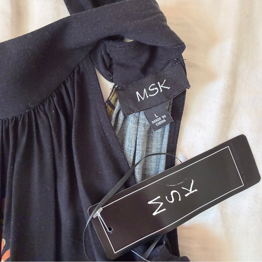NWT MSK Size Large Black A-line Maxi Dress with floral Design - Picture 7 of 10